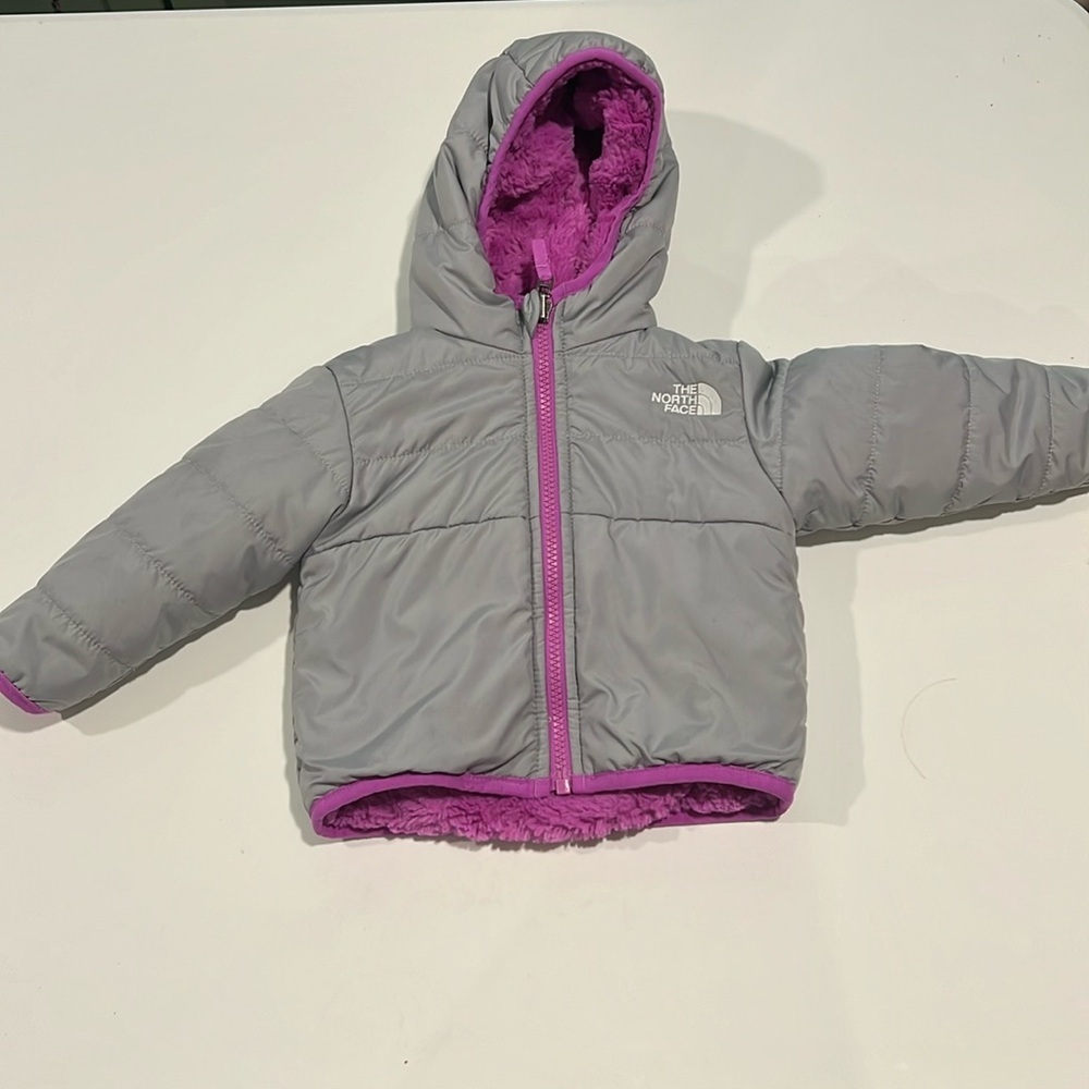 The North Face - 3-6m gray and pink reversible coat